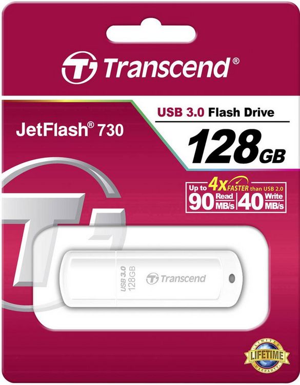 Produktbild: Transcend JetFlash&reg; 730 USB-Stick 128 GB Wei&szlig; TS128GJF730 USB-A (USB 3.2 Gen 1)