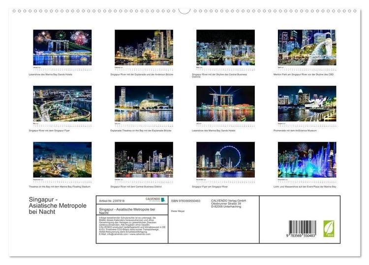 Produktbild: Singapur - Asiatische Metropole bei Nacht (hochwertiger Premium Wandkalender 2027 DIN A2 quer), Kunstdruck in Hochglanz