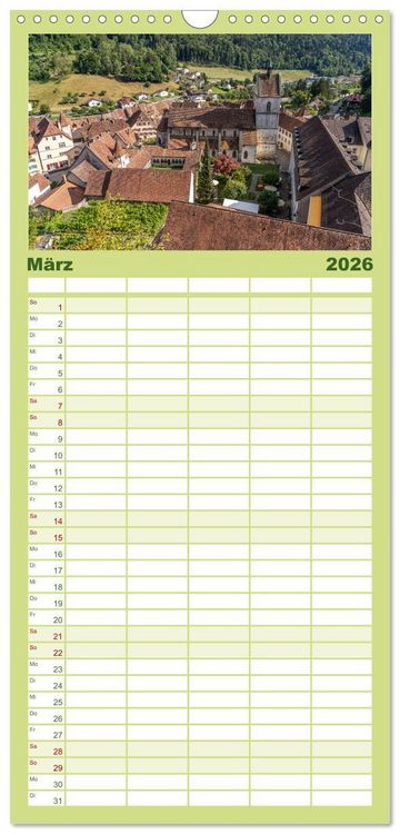 Produktbild: Familienplaner 2026 - Schweiz - Saint-Ursanne mit 5 Spalten (Wandkalender, 21 x 45 cm) CALVENDO