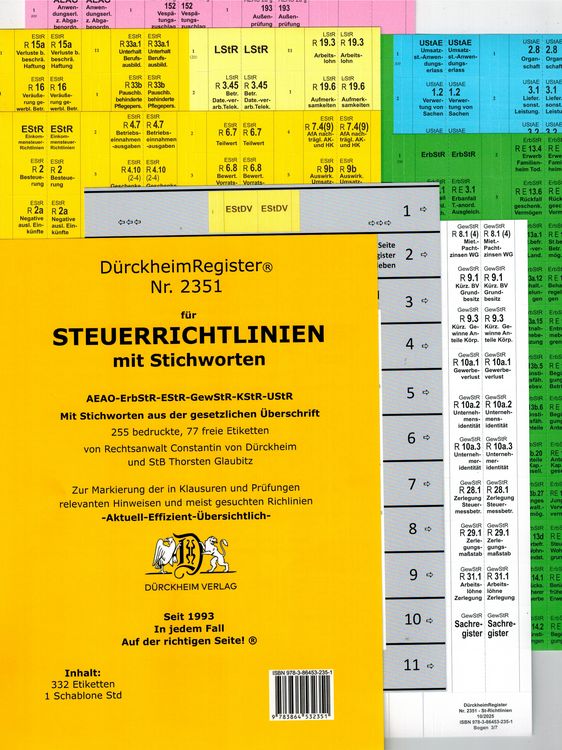 Produktbild: D&uuml;rckheimRegister&reg; STEUERRICHTLINIEN MIT STICHWORTEN aus der Gesetzes&uuml;berschrift