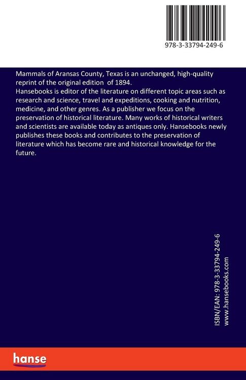 Produktbild: Mammals of Aransas County, Texas