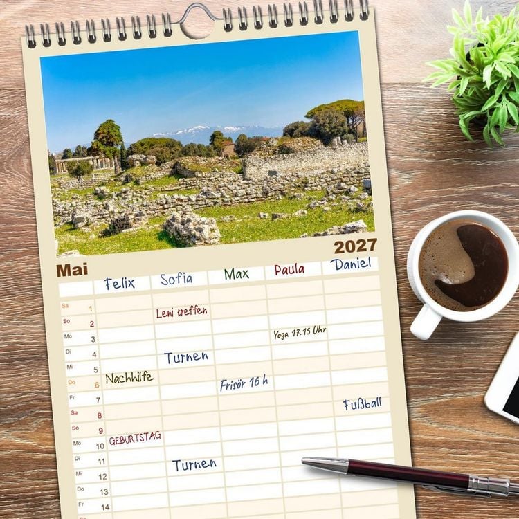 Produktbild: Familienplaner 2027 - Magna Graecia - Griechische antike St&auml;tten in S&uuml;ditalien mit 5 Spalten (Wandkalender, 21 x 45 cm) CALVENDO