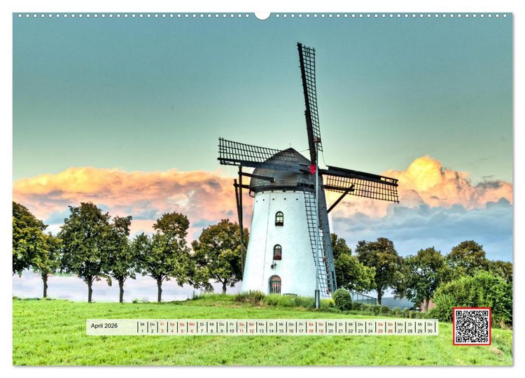 Produktbild: Die sch&ouml;nsten Windm&uuml;hlen am Niederrhein (hochwertiger Premium Wandkalender 2026 DIN A2 quer), Kunstdruck in Hochglanz