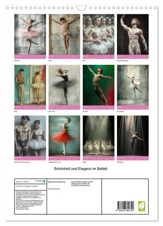 Produktbild: Sch&ouml;nheit und Eleganz im Ballett (Wandkalender 2027 DIN A3 hoch), CALVENDO Monatskalender