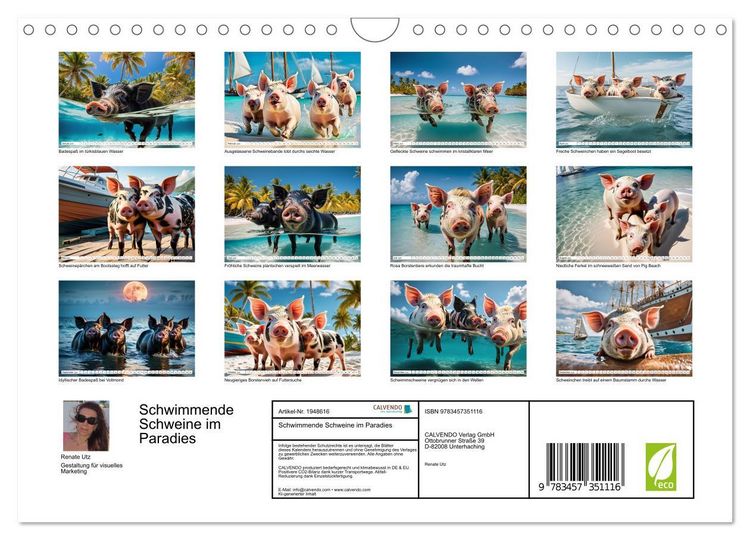 Produktbild: Schwimmende Schweine im Paradies (Wandkalender 2026 DIN A4 quer), CALVENDO Monatskalender