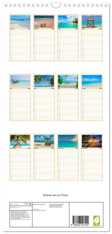Produktbild: Familienplaner 2026 - Str&auml;nde wie ein Traum mit 5 Spalten (Wandkalender, 21 x 45 cm) CALVENDO