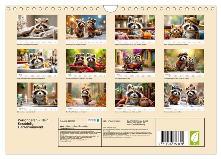 Produktbild: Waschb&auml;ren - Klein. Knuddelig. Herzerw&auml;rmend. (Wandkalender 2027 DIN A4 quer), CALVENDO Monatskalender