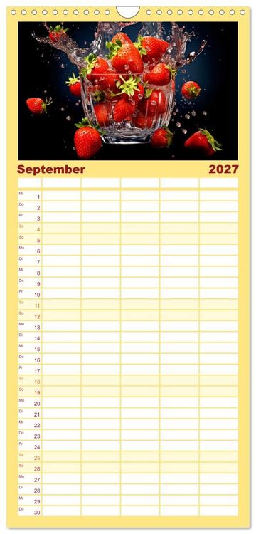 Produktbild: Familienplaner 2027 - Erdbeerzauber - Erdbeer-Schlemmereien mit Eis und Kuchen en masse! mit 5 Spalten (Wandkalender, 21 x 45 cm) CALVENDO