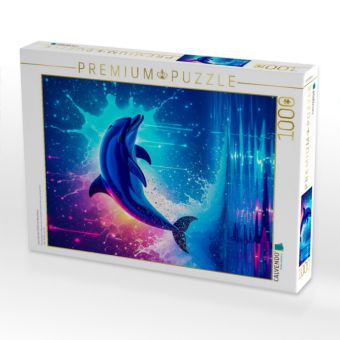 Produktbild: CALVENDO Puzzle Leuchtender Delfin im Neonmeer | 1000 Teile Lege-Gr&ouml;&szlig;e 64x48cm Foto-Puzzle f&uuml;r gl&uuml;ckliche Stunden