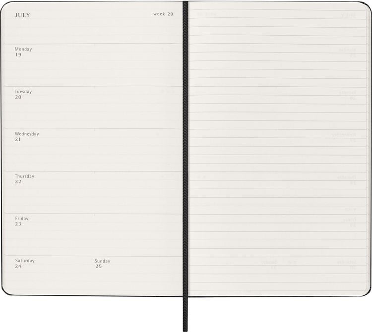 Produktbild: Moleskine 18 Monate Wochen Notizkalender 2026/2027, L/A5, 1 Wo = 1 Seite, Rechts linierte Seite, Fester Einband, Schwarz
