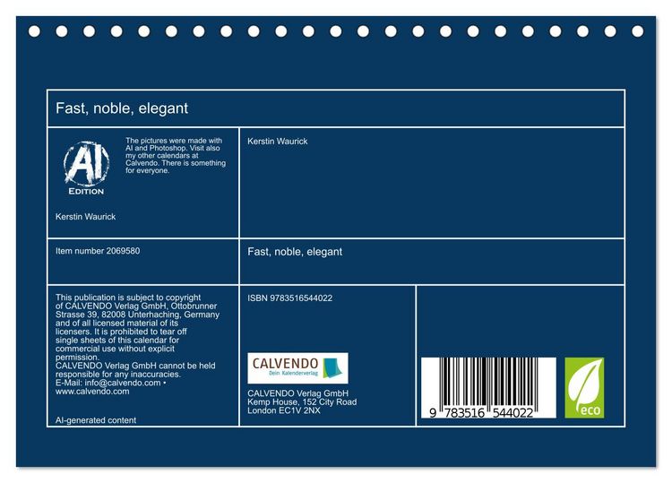 Produktbild: Fast, noble, elegant (Desk Calendar 2026 DIN A5 landscape), CALVENDO 12 Month DeskCalendar