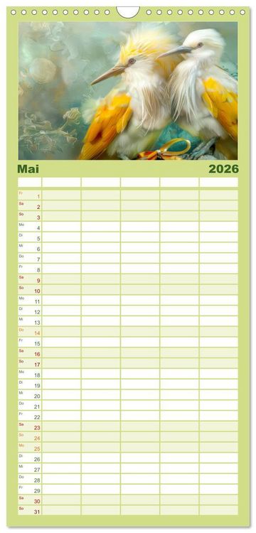 Produktbild: Familienplaner 2026 - Farbenfrohe Fantasiev&ouml;gel mit 5 Spalten (Wandkalender, 21 x 45 cm) CALVENDO