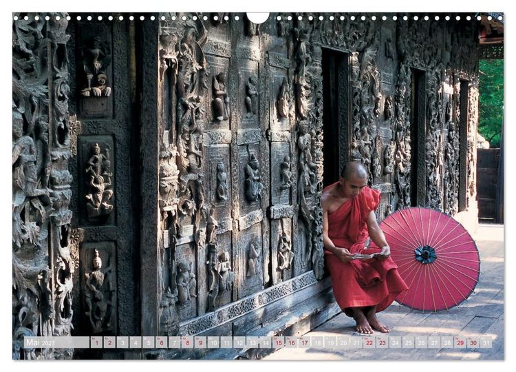 Produktbild: IM REICH DES BUDDHA - DER ROTE SCHIRM (Wandkalender 2027 DIN A3 quer), CALVENDO Monatskalender