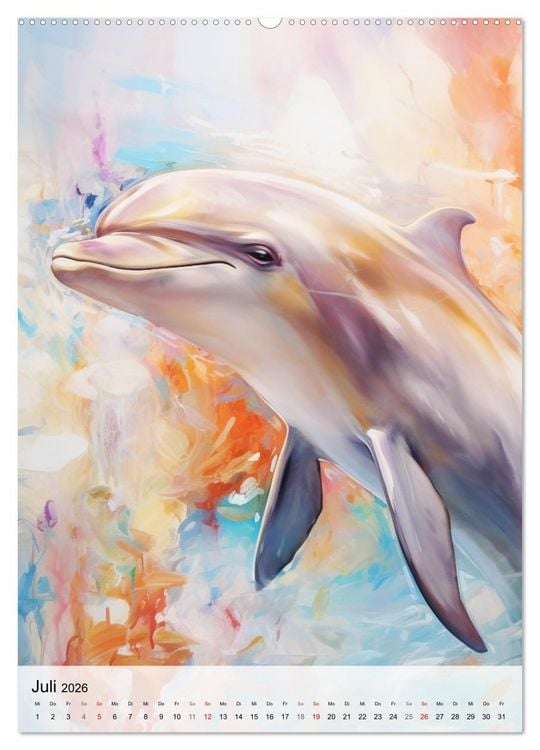 Produktbild: Zauberhafte Delfine. Aquarelle von Spiel und Spa&szlig; in den Wellen (hochwertiger Premium Wandkalender 2026 DIN A2 hoch), Kunstdruck in Hochglanz