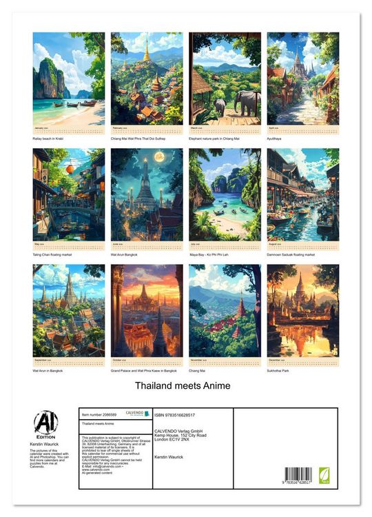 Produktbild: Thailand meets Anime (Wall Calendar 2026 DIN A2 portrait), CALVENDO 12 Month Wall Calendar