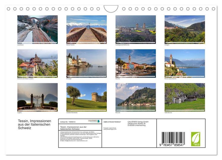 Produktbild: Tessin, Impressionen aus der Italienischen Schweiz (Wandkalender 2026 DIN A4 quer), CALVENDO Monatskalender
