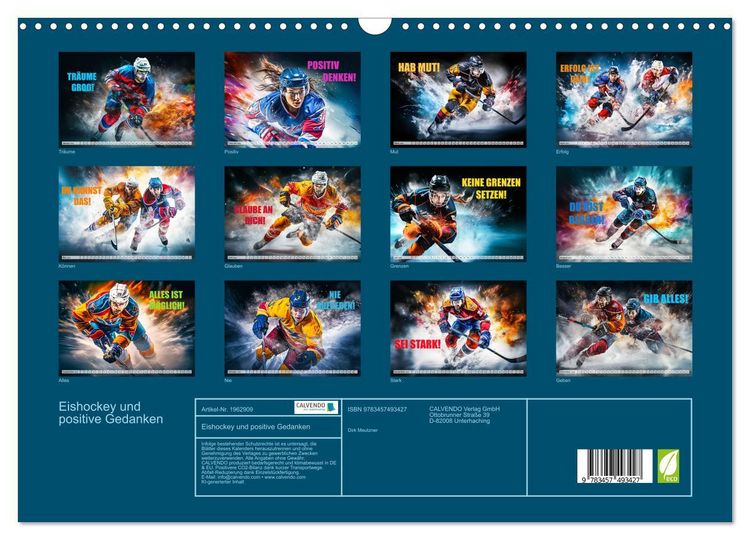 Produktbild: Eishockey und positive Gedanken (Wandkalender 2026 DIN A3 quer), CALVENDO Monatskalender