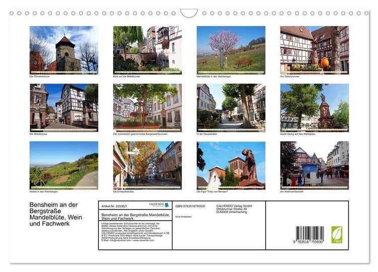 Produktbild: Bensheim an der Bergstra&szlig;e Mandelbl&uuml;te, Wein und Fachwerk (Wandkalender 2027 DIN A3 quer), CALVENDO Monatskalender