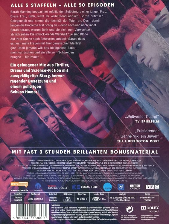 Orphan Black - Die komplette Serie - Alle 5 Staffeln - Alle 50 Episoden [15 DVDs]