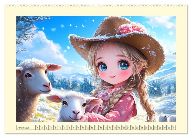 Produktbild: Kleine Cowgirls. Niedliche M&auml;dchen mit tierischen Freunden (hochwertiger Premium Wandkalender 2026 DIN A2 quer), Kunstdruck in Hochglanz