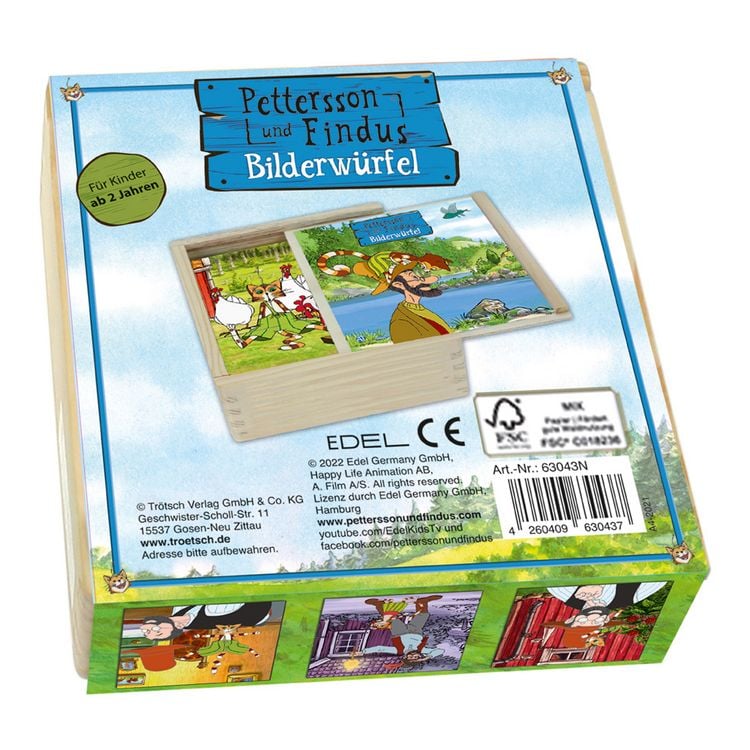 Produktbild: Tr&ouml;tsch Pettersson und Findus Bilderw&uuml;rfel Holz