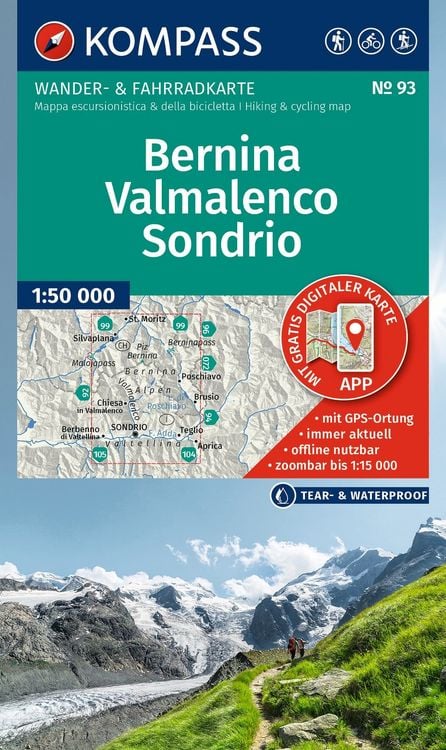 Produktbild: KOMPASS Wanderkarte 93 Bernina, Valmalenco, Sondrio 1:50.000
