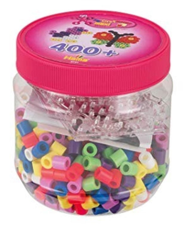 Produktbild: Hama 8791 - Bügelperlen, Dose mit 400 Maxi-Perlen und 2 Stiftplatten (Quadrat und Schmetterling)