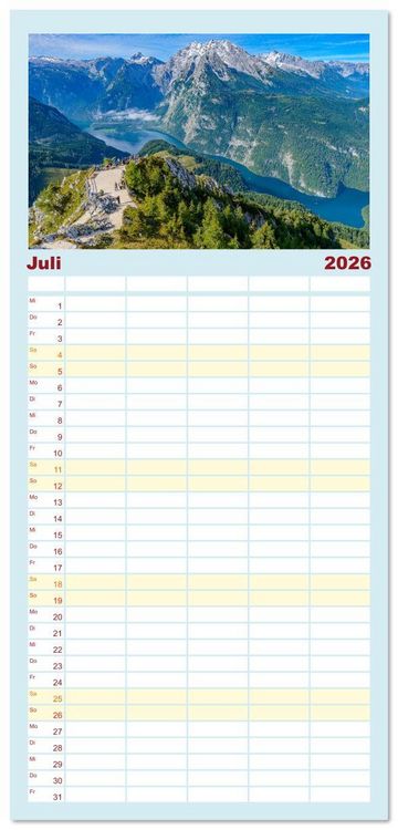 Produktbild: Familienplaner 2026 - Bayerisches Alpenparadies mit 5 Spalten (Wandkalender, 21 x 45 cm) CALVENDO