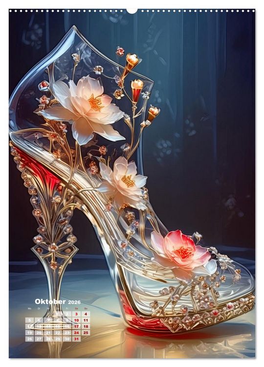 Produktbild: Gl&auml;serne Schuhe - M&auml;rchenhafte Pumps voller funkelnder Tr&auml;ume (hochwertiger Premium Wandkalender 2026 DIN A2 hoch), Kunstdruck in Hochglanz
