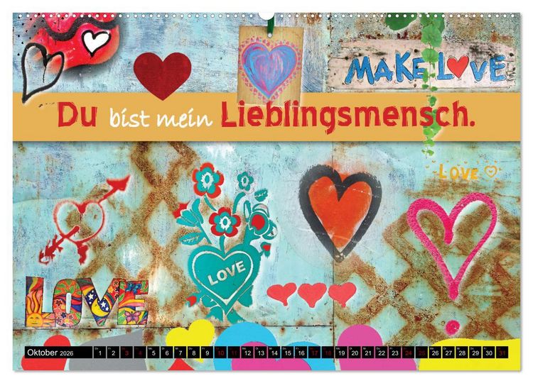 Produktbild: Herzig Liebesbotschaften (Wandkalender 2026 DIN A2 quer), CALVENDO Monatskalender