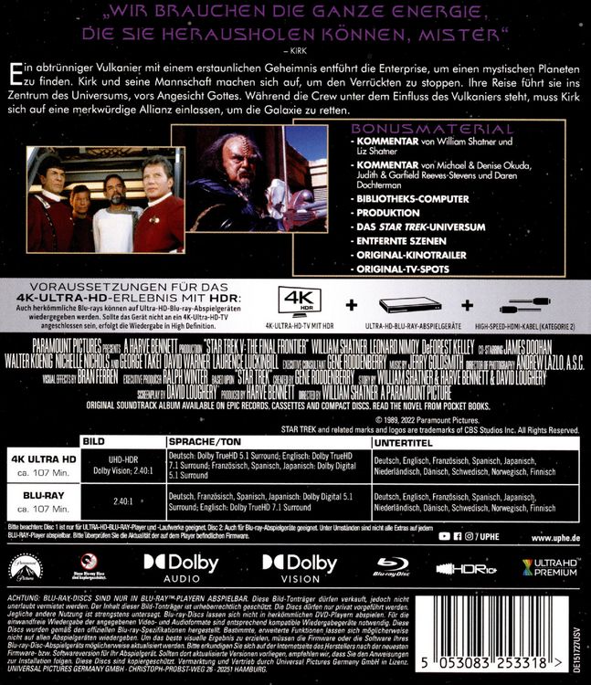 Produktbild: STAR TREK V - Am Rande des Universums (4K Ultra HD) (+ Blu-ray 2D)