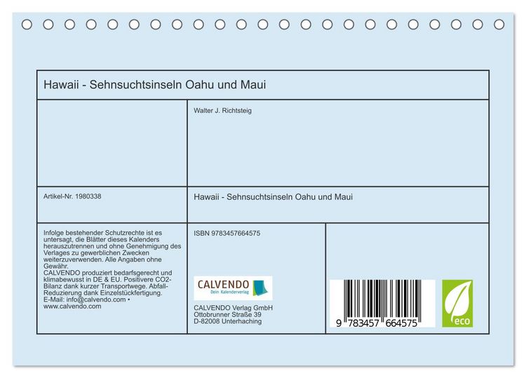 Produktbild: Hawaii - Sehnsuchtsinseln Oahu und Maui (Tischkalender 2026 DIN A5 quer), CALVENDO Monatskalender