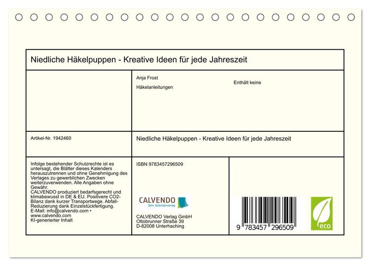 Produktbild: Niedliche H&auml;kelpuppen - Kreative Ideen f&uuml;r jede Jahreszeit (Tischkalender 2026 DIN A5 quer), CALVENDO Monatskalender