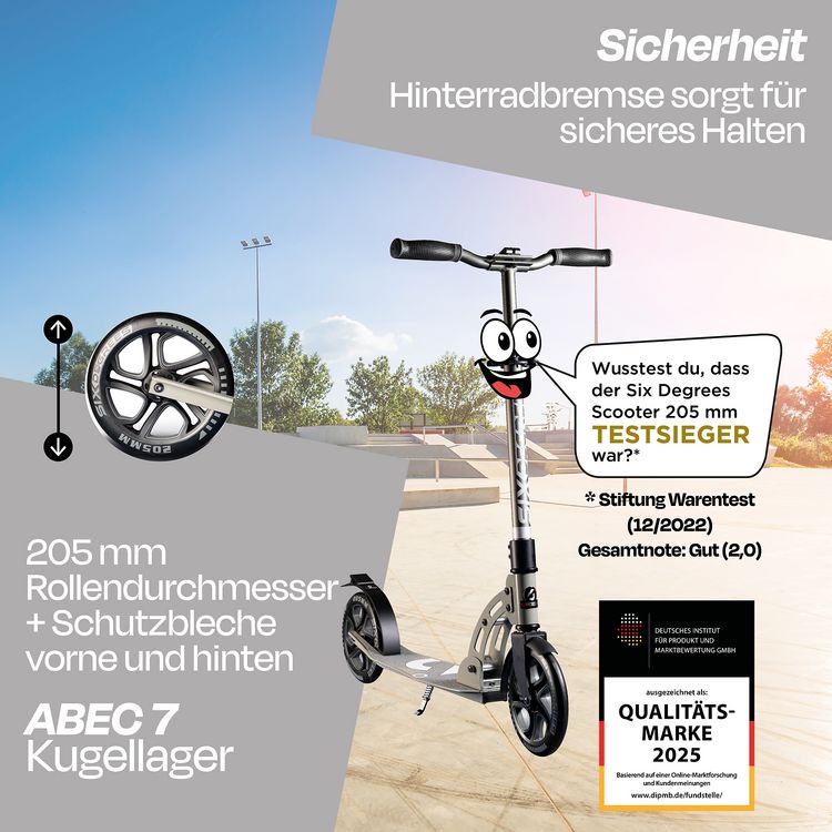 Produktbild: SIX DEGREES Alu Scooter 205 mm grau