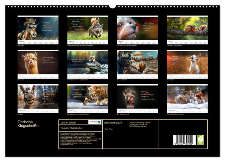 Produktbild: Tierische Klugschei&szlig;er (hochwertiger Premium Wandkalender 2026 DIN A2 quer), Kunstdruck in Hochglanz