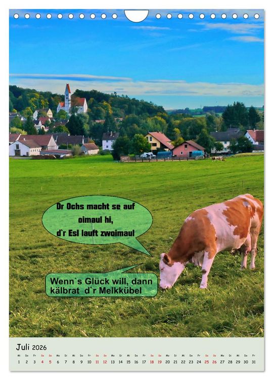 Produktbild: Schw&auml;bische Sprichw&ouml;rter - so gsaid (Wandkalender 2026 DIN A4 hoch), CALVENDO Monatskalender