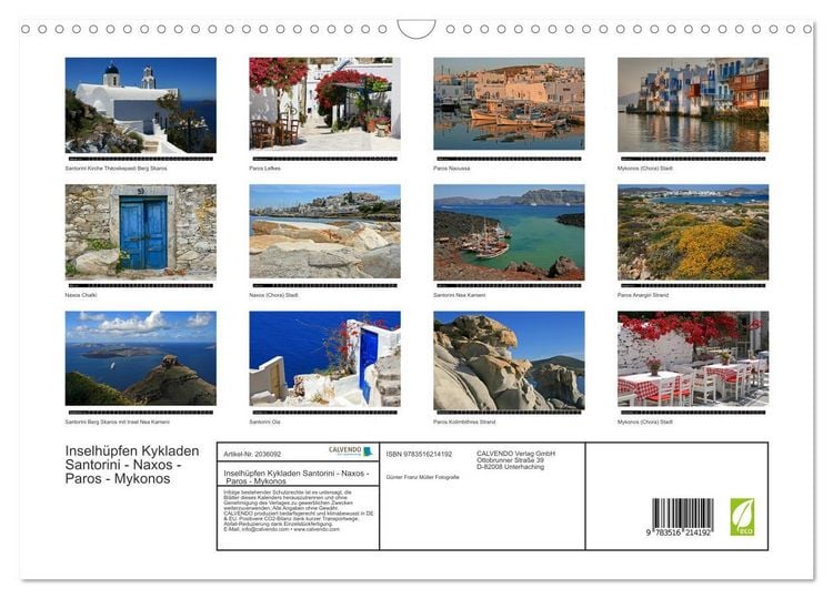 Produktbild: Inselh&uuml;pfen Kykladen Santorini - Naxos - Paros - Mykonos (Wandkalender 2026 DIN A3 quer), CALVENDO Monatskalender