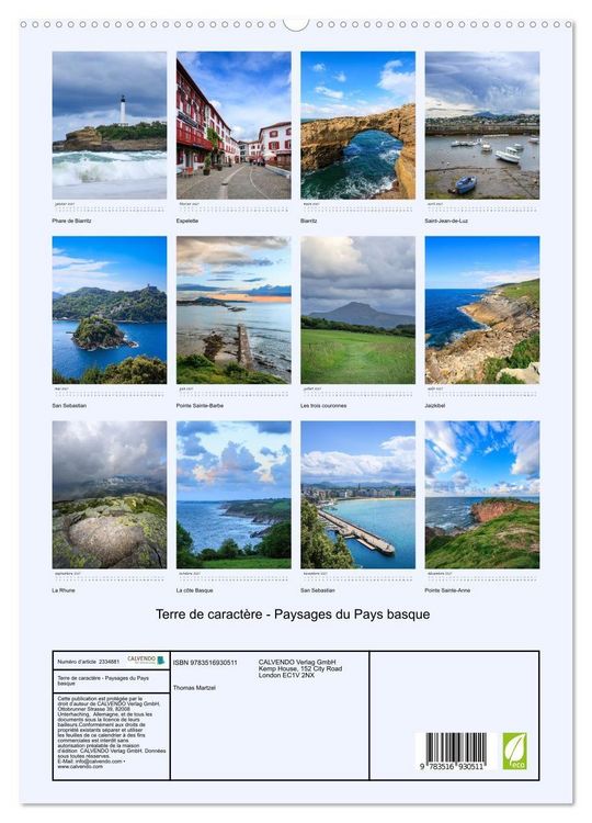 Produktbild: Terre de caract&egrave;re - Paysages du Pays basque (Calendrier mural haut de gamme 2027 DIN A2 horizontal), CALVENDO calendrier mensuel