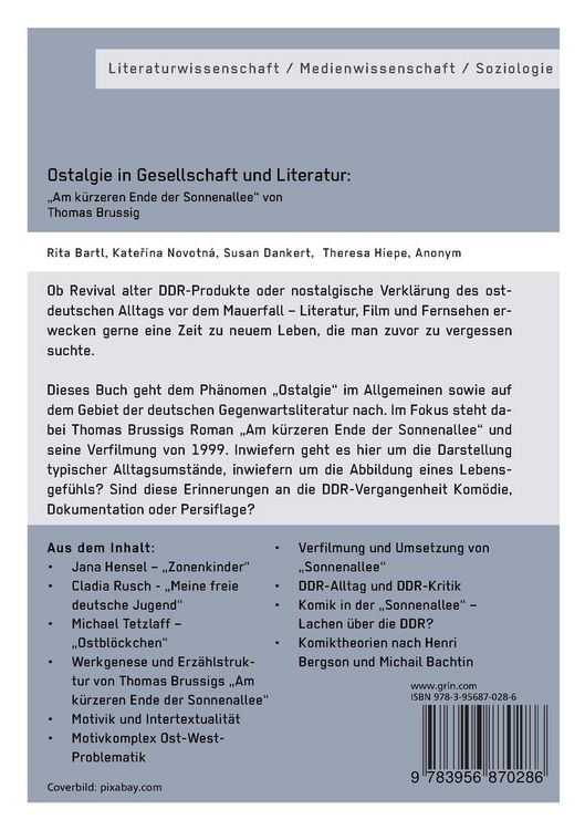 Produktbild: Ostalgie in Gesellschaft und Literatur: "Am k&uuml;rzeren Ende der Sonnenallee" von Thomas Brussig