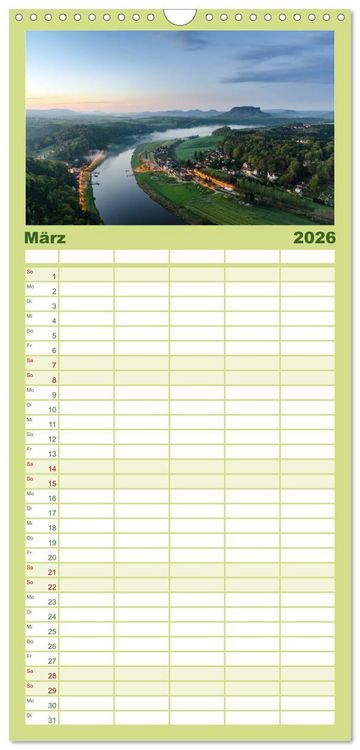 Produktbild: Familienplaner 2026 - Wundersch&ouml;nes Elbsandsteingebirge mit 5 Spalten (Wandkalender, 21 x 45 cm) CALVENDO