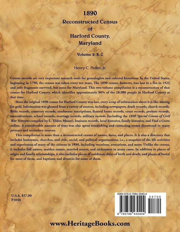 Produktbild: 1890 Reconstructed Census of Harford County, Maryland, K-Z