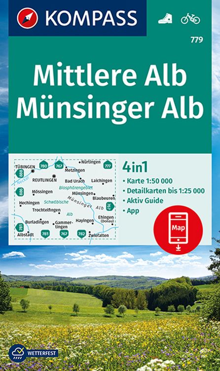 Produktbild: KOMPASS Wanderkarte 779 Mittlere Alb, M&uuml;nsinger Alb 1:50.000