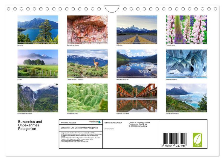 Produktbild: Bekanntes und Unbekanntes Patagonien (Wandkalender 2026 DIN A4 quer), CALVENDO Monatskalender