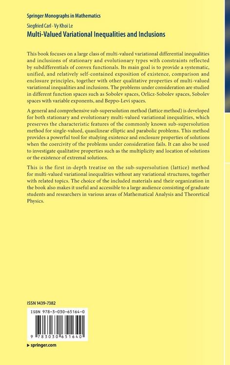 Produktbild: Multi-Valued Variational Inequalities and Inclusions