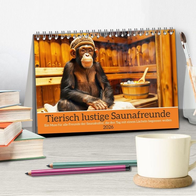 Produktbild: Tierisch lustige Saunafreunde (Tischkalender 2026 DIN A5 quer), CALVENDO Monatskalender
