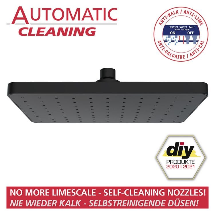 Produktbild: Regenduschkopf Automatic Cleaning Schwarz, 25 x 17 cm