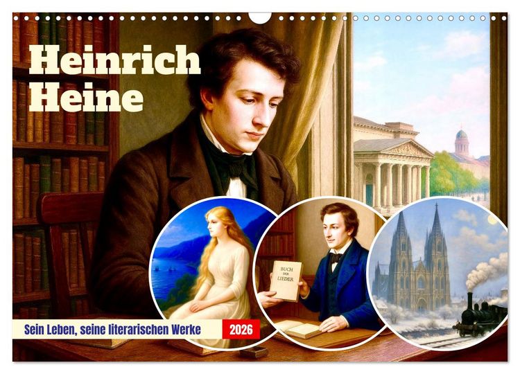 Produktbild: Heinrich Heine. Sein Leben, seine literarischen Werke (Wandkalender 2026 DIN A3 quer), CALVENDO Monatskalender