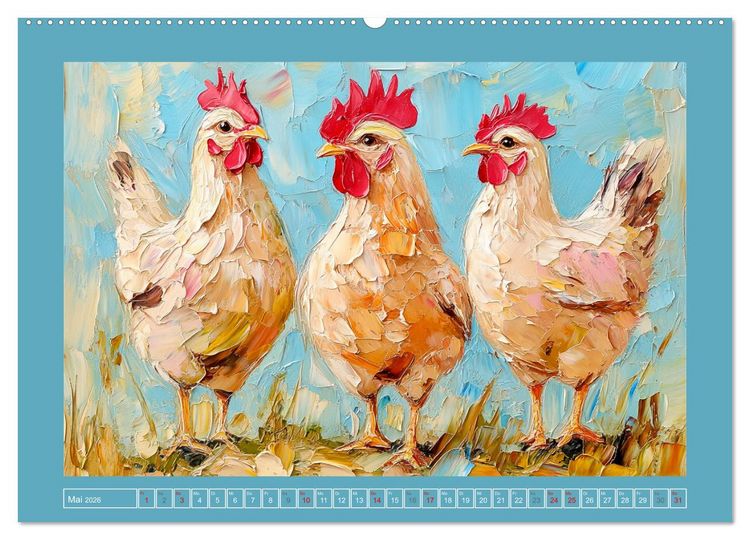 Produktbild: Federleichte Sch&ouml;nheiten. Duftige H&uuml;hner-Paintings (hochwertiger Premium Wandkalender 2026 DIN A2 quer), Kunstdruck in Hochglanz