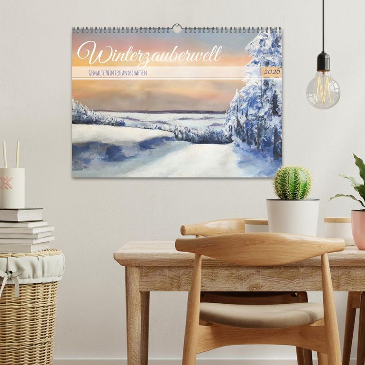 Produktbild: Winterzauberwelt - Gemalte Winterlandschaften (Wandkalender 2026 DIN A3 quer), CALVENDO Monatskalender