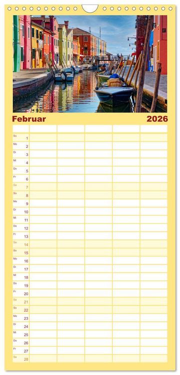 Produktbild: Familienplaner 2026 - Bunt Bunter Burano mit 5 Spalten (Wandkalender, 21 x 45 cm) CALVENDO